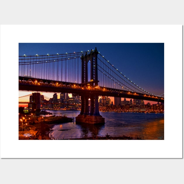 The Brooklyn and Manhattan Bridges at Dusk, USA Wall Art by Chris Lord